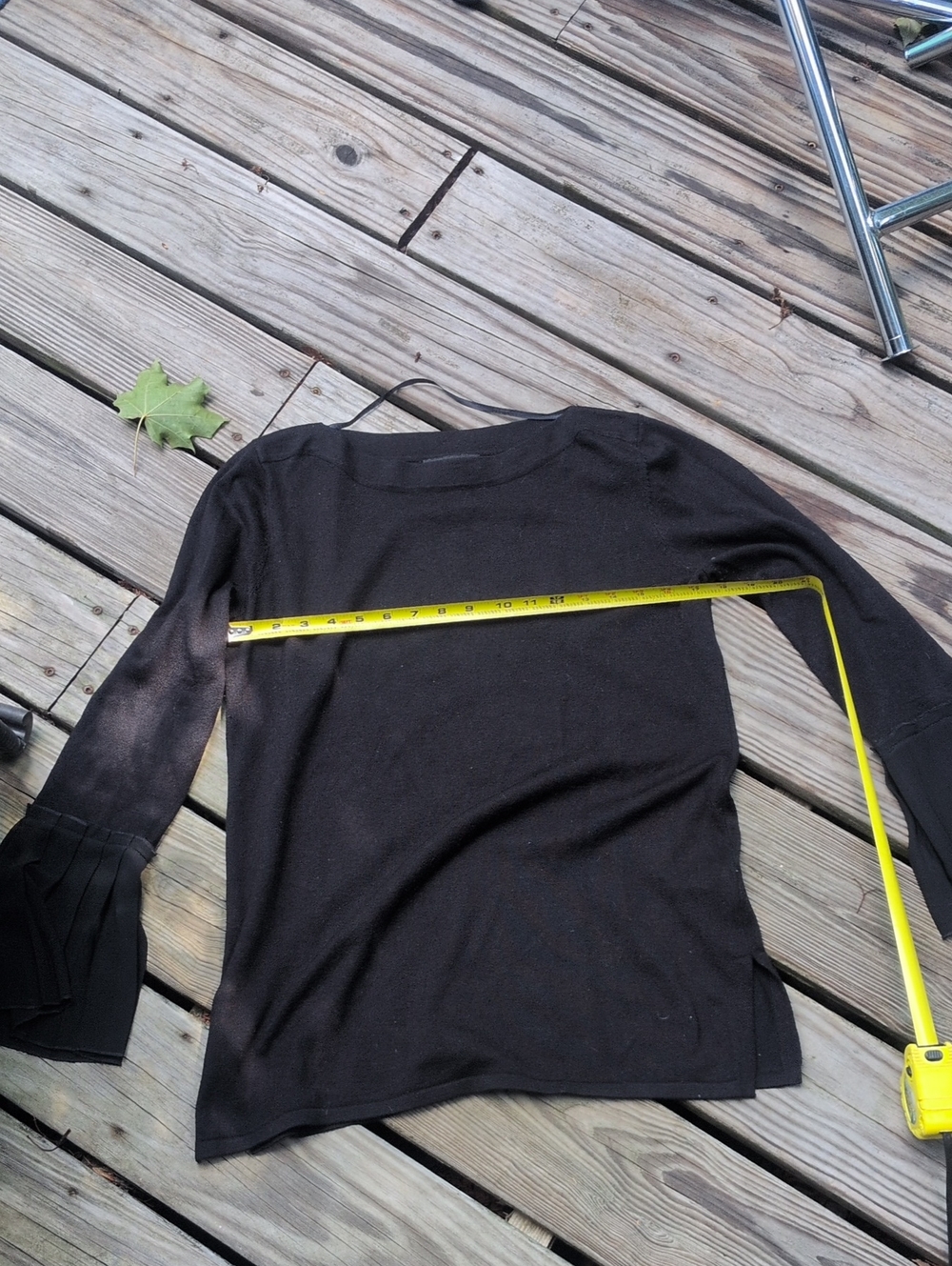 Cable & Gauge Black Knit Top with Chiffon Sleeves